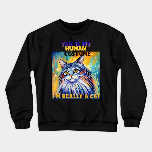 This Is My Human Costume I'm Really A Cat Crewneck Sweatshirt by albaley